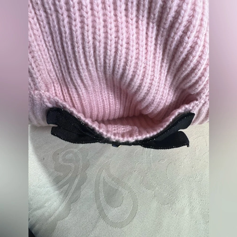 Kate Spade Pink Wool Blend Pocket Scarf Black Bow KS1002695